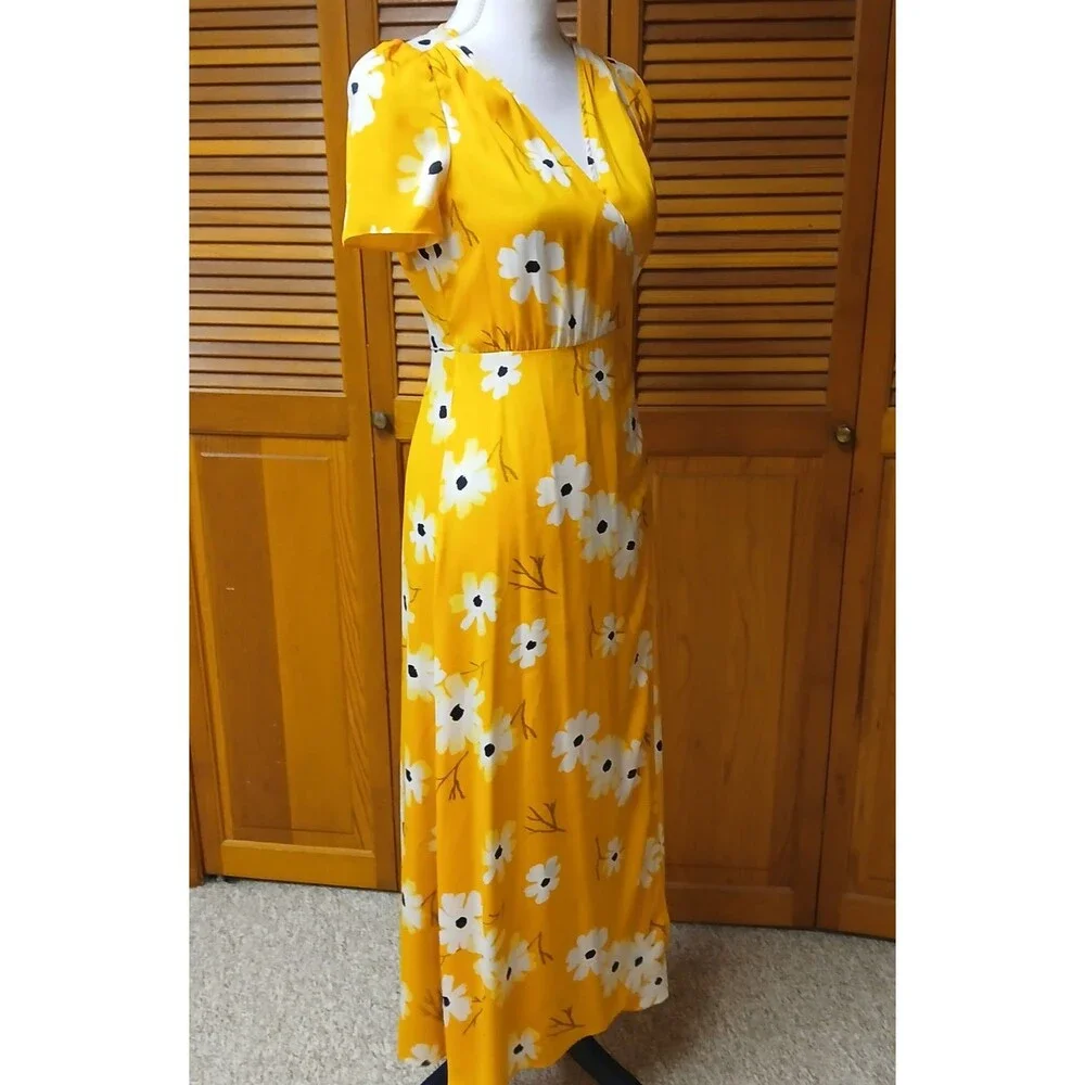 Madewell Yellow White Puff-Sleeve Ikat Floral Daisy Maxi Dress Size XS L3333